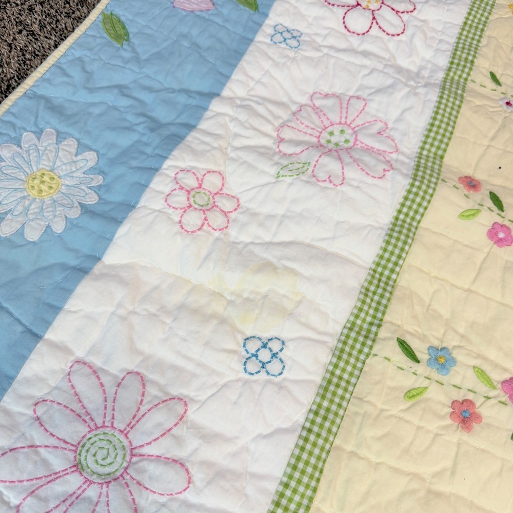 Pottery Barn Kids Floral Daisy Garden Quilt Comforter 2 Shams Full Queen 86 x 86 - Picture 9 of 11